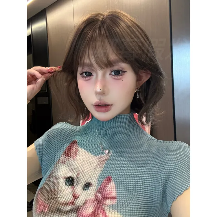 kuku【温蒂wendy】娜莓粉棕色可爱短发自然百搭韩系女生全头套假发