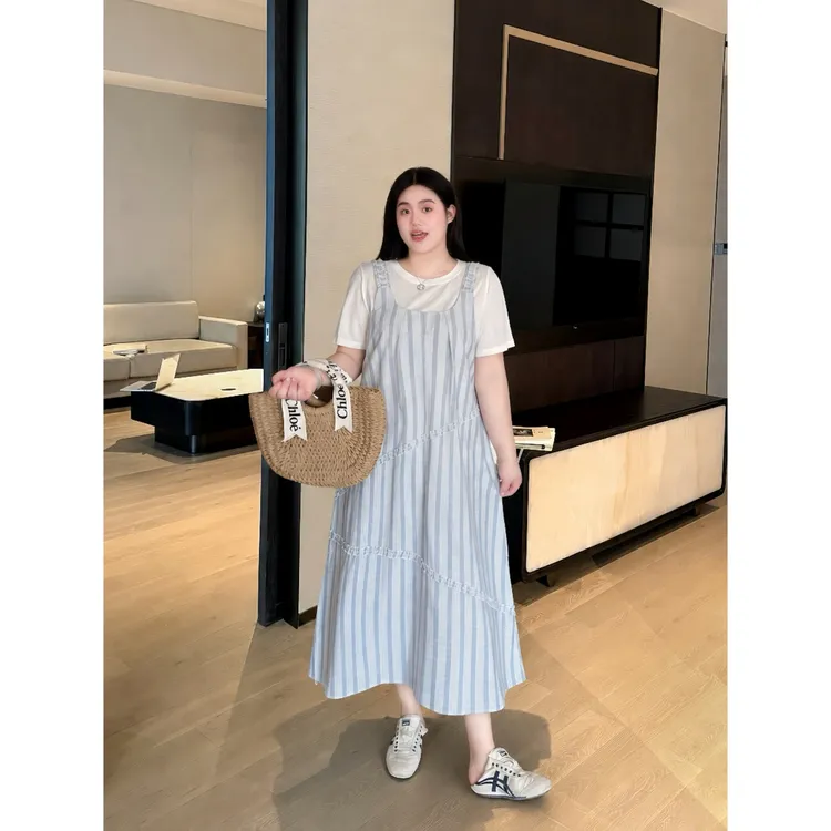 花契“潮汐寄信”大码女装夏季显瘦200斤胖mm韩系甜美风套装18620-F