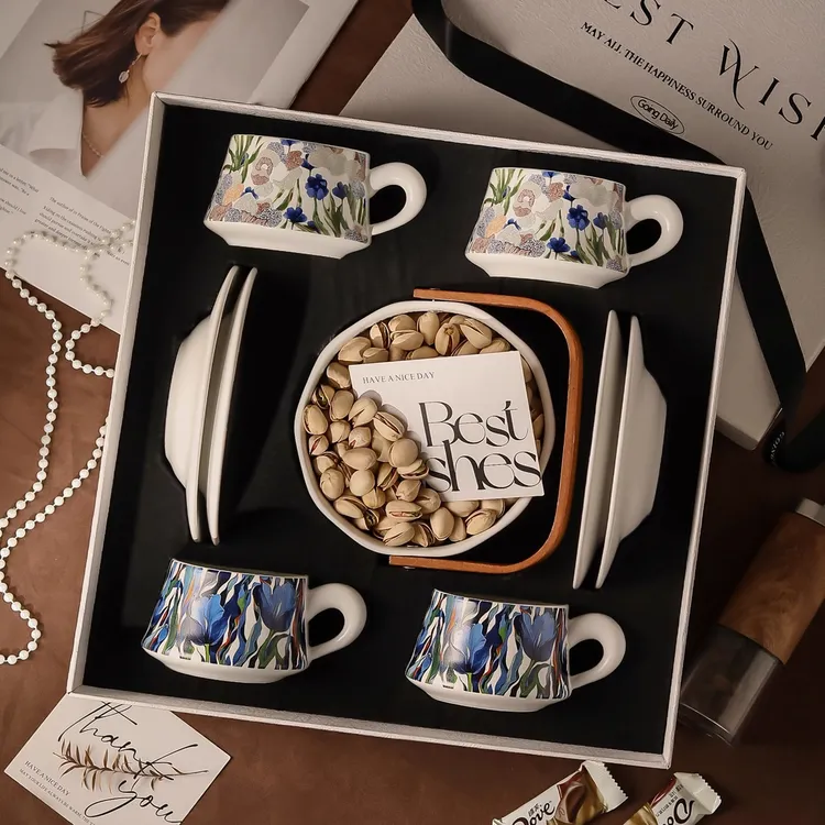 GoingDaily/鸢尾花杯子礼盒装咖啡杯高档精致下午茶乔迁新婚礼物