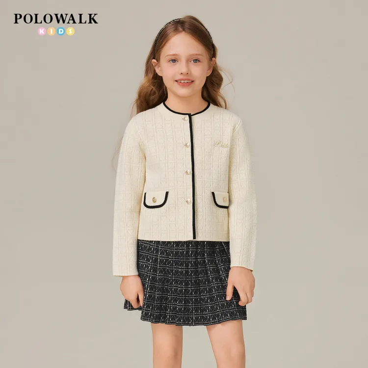 POLOWALK童装2025新品秋冬女童简约时尚长袖毛织套装W536E0191