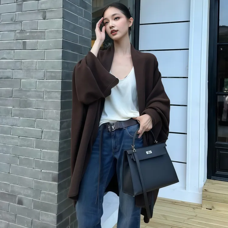 休闲风披肩斗篷开衫毛衣外套女2025秋季大码胖MM通勤优雅气质外搭
