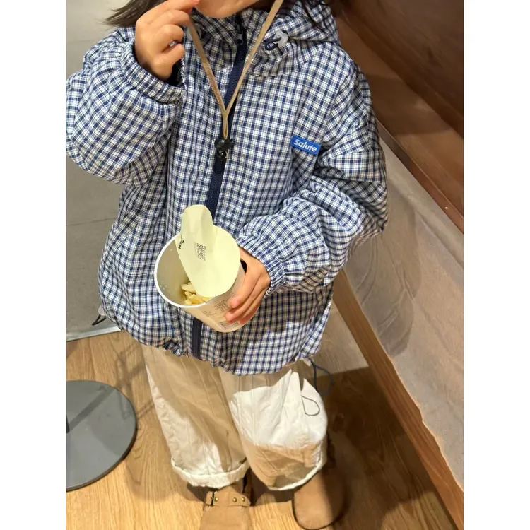 加绒休闲风格子连帽翻领普通外套童装男童洋气上衣外套儿童冬款