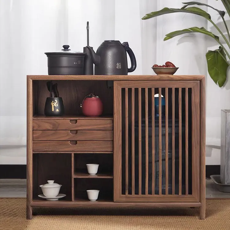老榆木茶水桌含烧水壶新中式茶水柜实木柜家用客厅办公室茶台移动