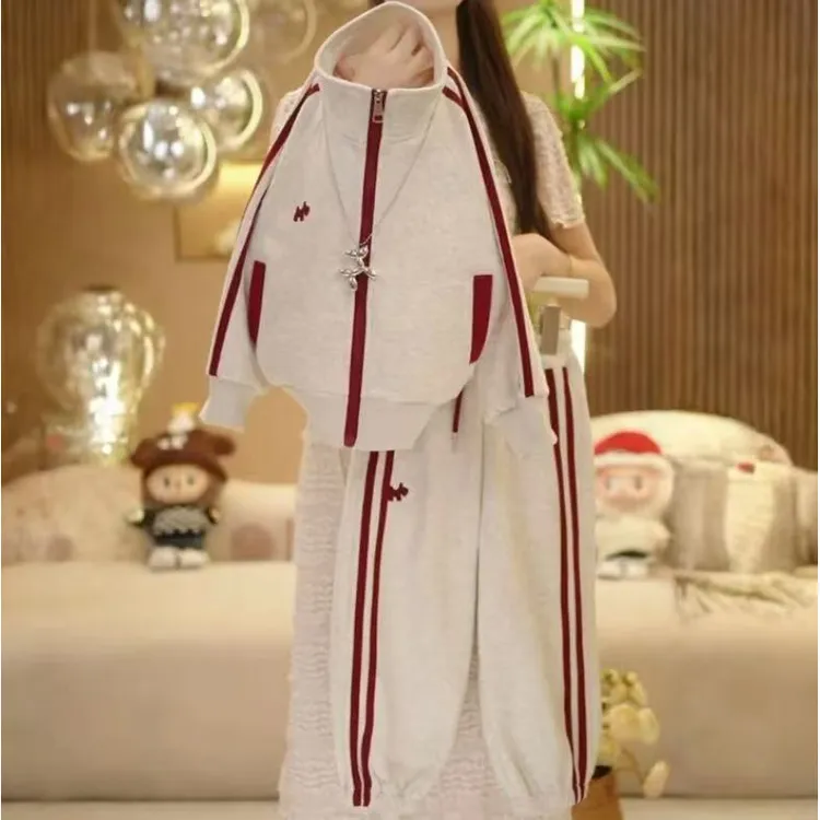 女童韩版休闲套装2025春秋新款中大童洋气条纹时髦卫衣长裤两件套