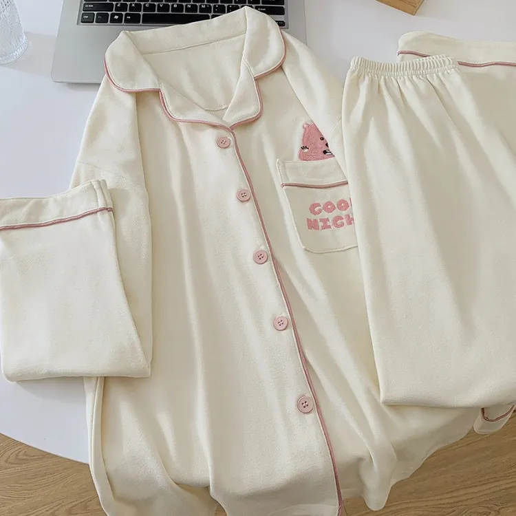 秋冬德绒长袖长裤睡衣女保暖可爱卡通甜美家居服套装