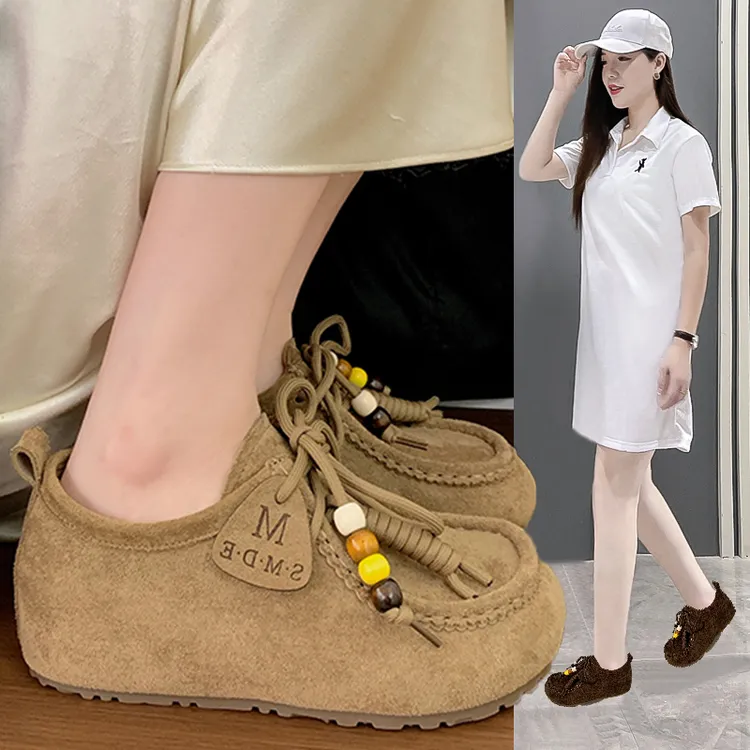 复古系带德训鞋女2025早秋季新款厚底乐福单鞋休闲运动勃肯袋鼠鞋