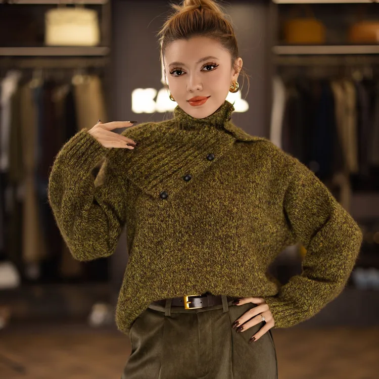 KMDIL品牌冬季新款两件套毛衣无袖外搭套装拼色复古针织毛衫00015