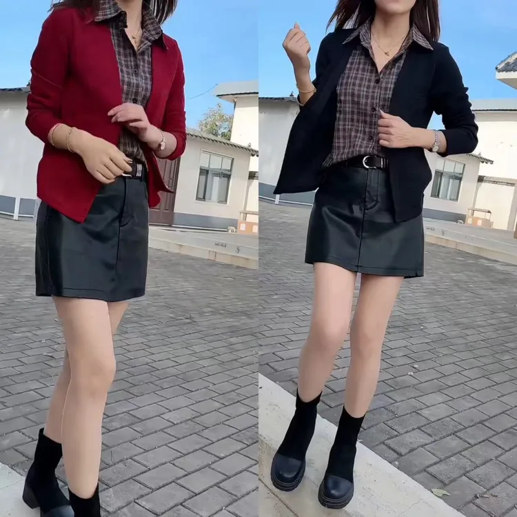 气质高腰轻熟风A型显瘦秋季黑色女装假两件上衣