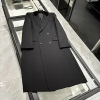 25年春装新款女装 高定双排扣丝绒领法式长款大衣外套-W089