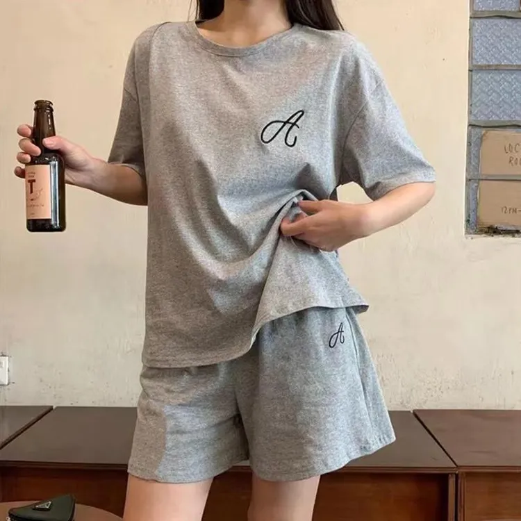 FAVMARTHA.2025新款女士全纯棉睡衣夏季短袖裤可外穿休闲家居服套