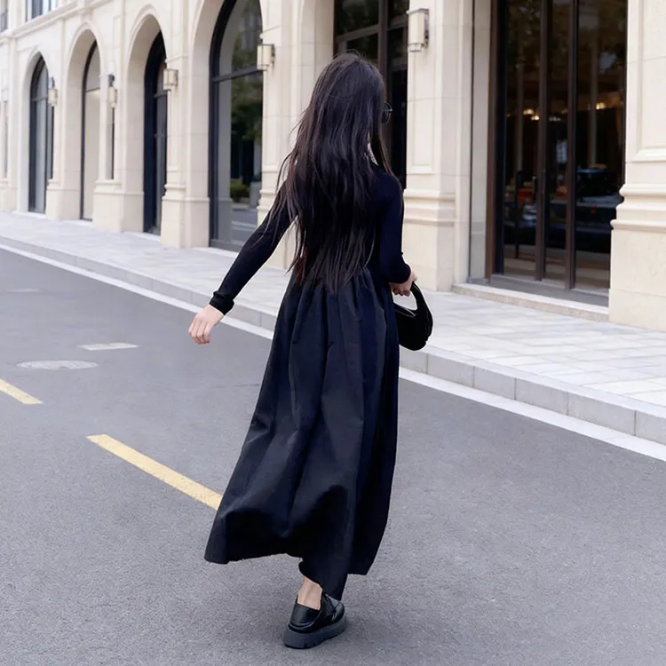 女童连衣裙秋季儿童小黑裙休闲长裙女大童洋气大摆裙时髦长袖裙子
