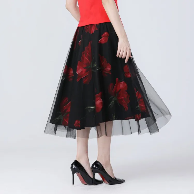 新款广场舞半身裙网纱长裙松紧腰大摆夏季A字气质半裙跳舞裙子女