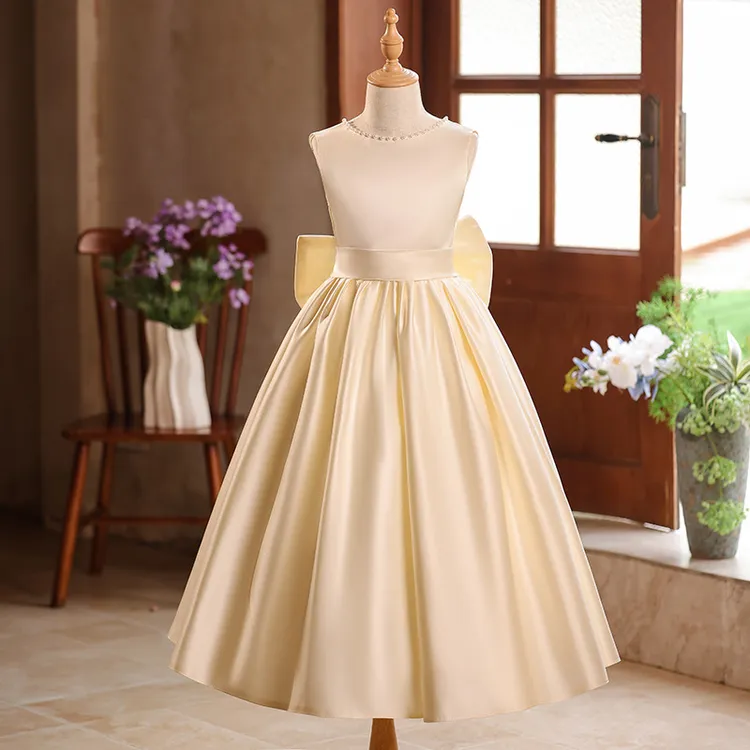 女童礼服公主裙大童香槟色钢琴演出服儿童六一主持人蓬蓬裙演出服