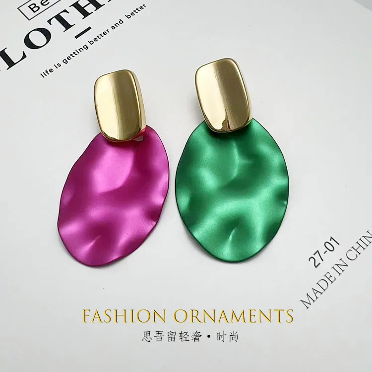 铜合金耳饰 1347 夸张时尚 个性 AB款玫红绿色 耳环
