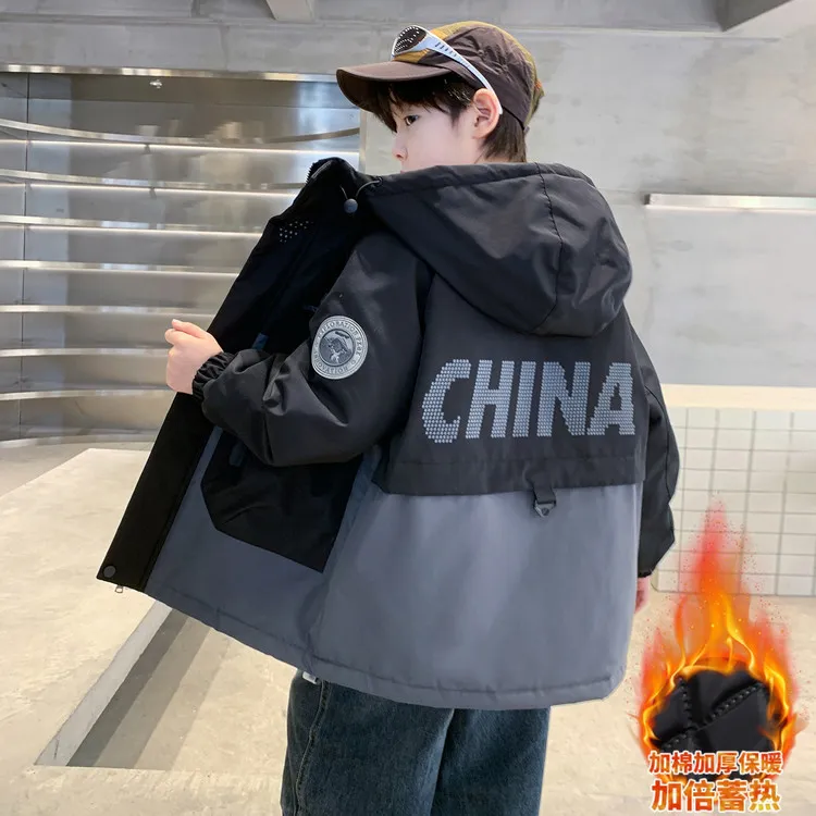 男童冬装外套保暖2025新款中大儿童装男孩冬季夹棉派克服加厚棉衣