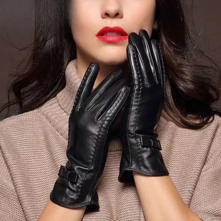 FAVMARTHA进口纯羊皮真皮手套女式秋冬季加绒触屏保暖防风骑行薄