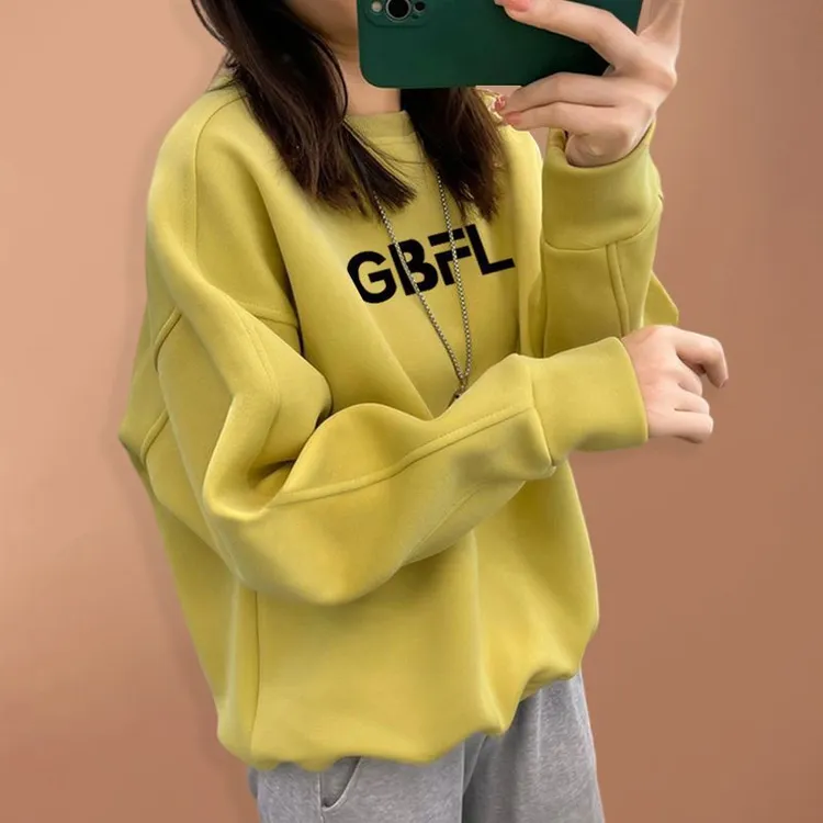 工厂直销秋冬新款气质高档卫衣oversize宽松慵懒风加厚无帽圆领上