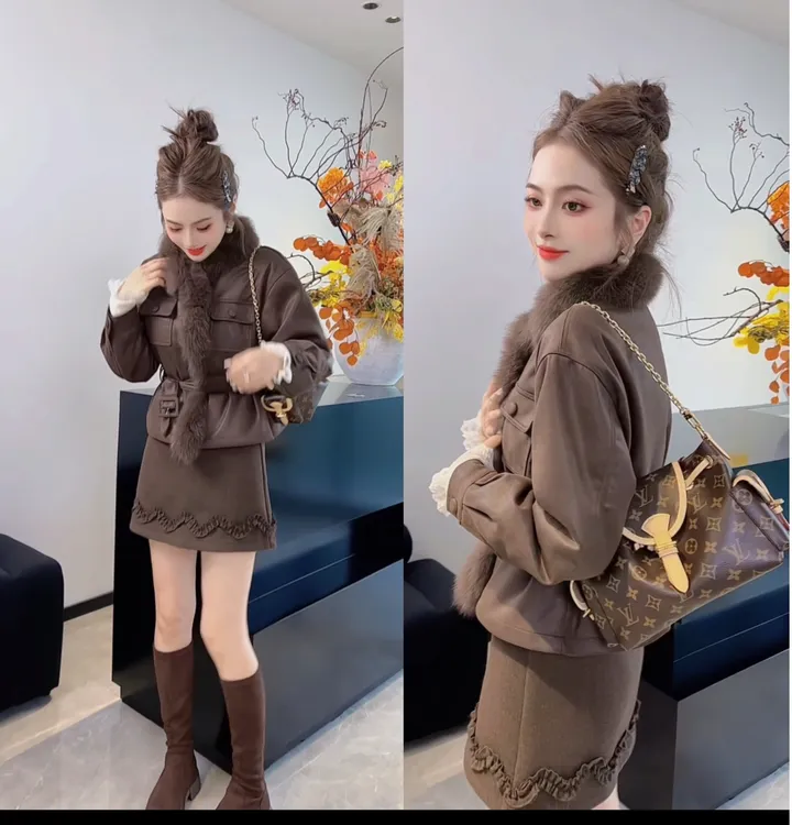 SS.studio/双双“秋月狐鸣”冬季狐狸毛白鸭绒时尚系带精致保暖外套