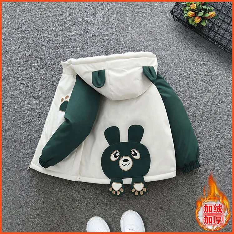 男童秋冬款小童可爱脚爪熊加绒儿童连帽外套洋气冬季保暖宽松宝宝