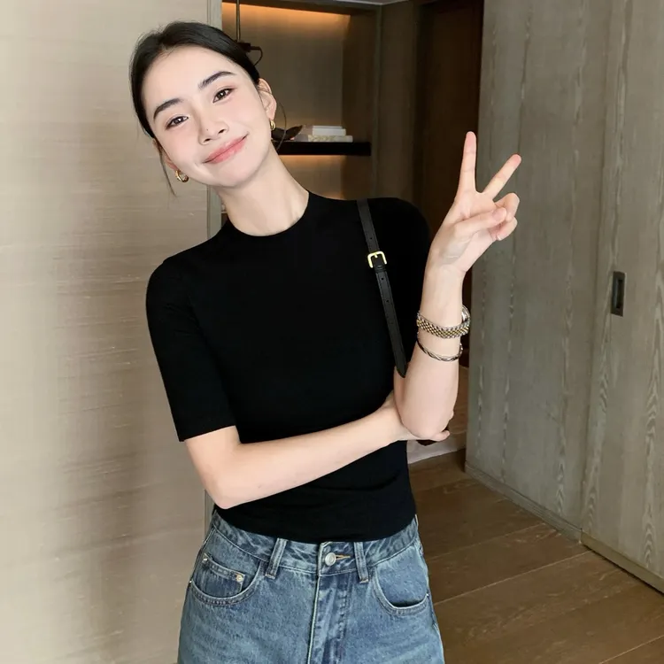 【全无缝•中袖】韩国打底衫2025早秋新款五分袖套头针织衫女修身