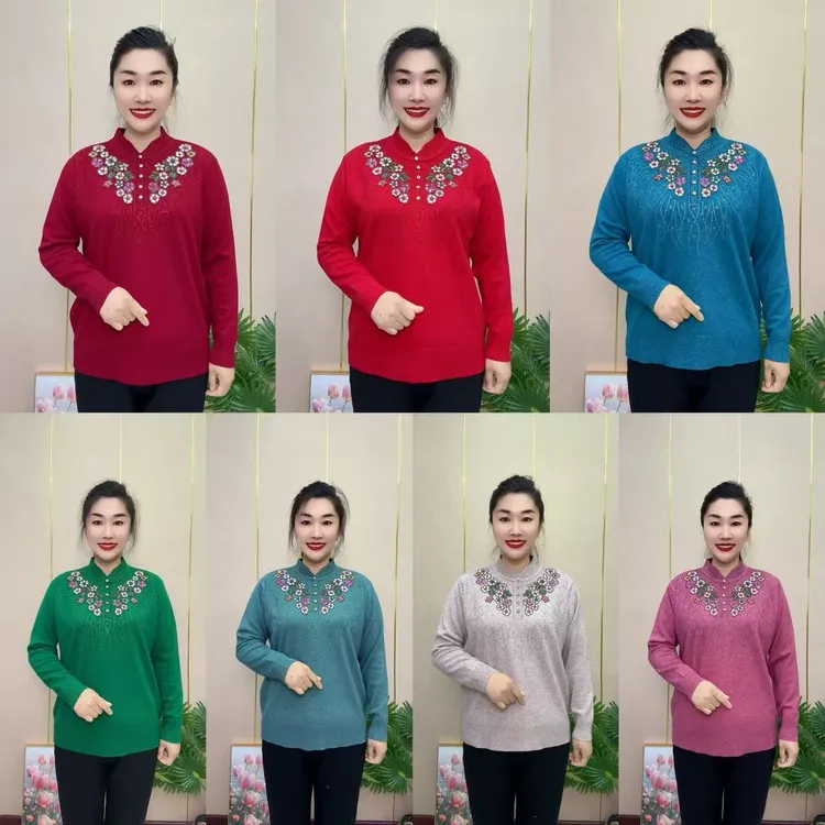 TZ圆领中老年女装民族风绣花女装常规版常规碎花ins气质长袖网红