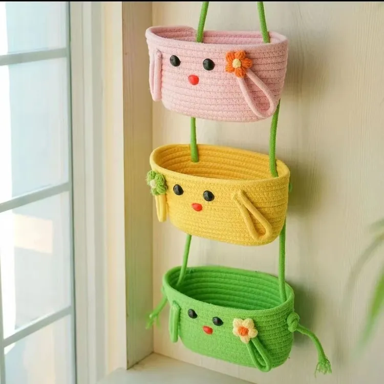 收纳挂墙篮挂宿舍挂篮房间卡通置物架神器壁挂棉线编织挂式墙上