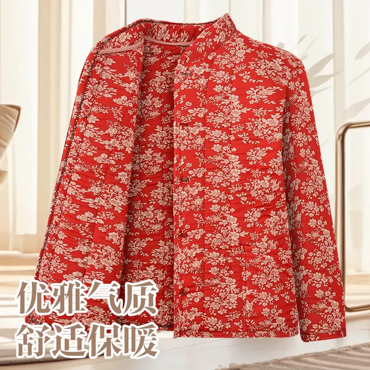 女气质时尚保暖棉衣加绒加厚碎花棉袄中老年棉袄冬季碎花唐装