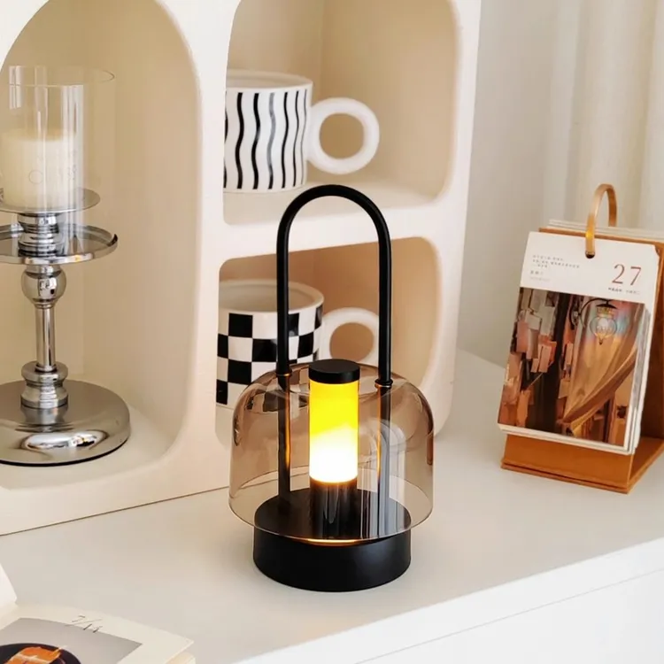 创意触摸装饰灯网红露营风手提烛台灯充电三色无极调光氛围小夜灯