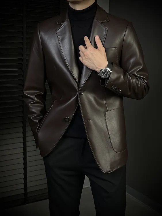 KING&GUCH男士秋季新款修身型皮衣休闲皮夹克潮流英伦美式23029