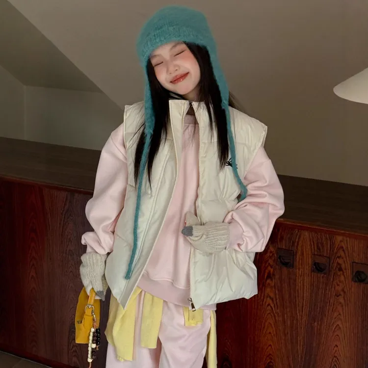 冬季新款女童棉服马甲加绒加厚卫衣衣服