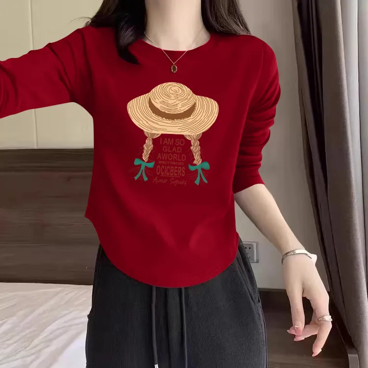 秋季新款纯棉长袖圆领宽松显瘦胖mm休闲百搭洋气春秋薄款T恤衫潮