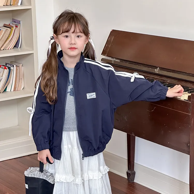 甜美蝴蝶结外套宽松休闲上衣夹克女童儿童秋装女童外套秋季外穿