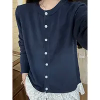 薄荷@12530 韩系简约百搭拼接蕾丝花边开衫 10-28