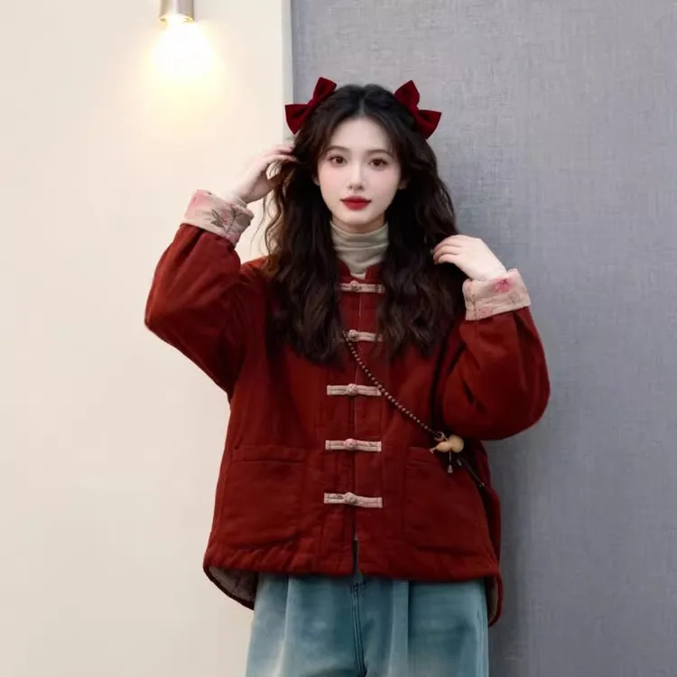 爆款复古松弛风棉服2026秋冬季中式盘扣日常出街显国风随性外套女