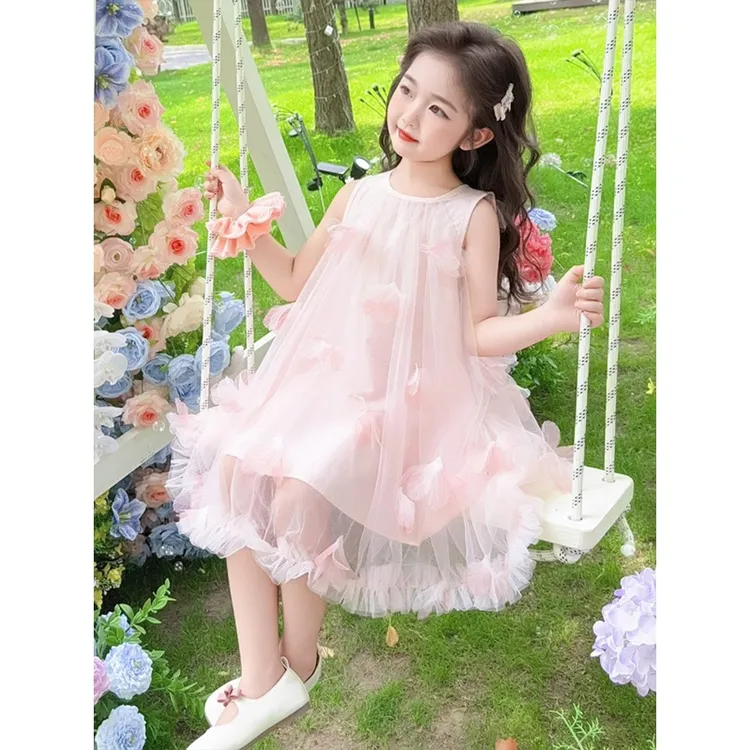 女童连衣裙夏装2025新款洋气儿童无袖纱裙小女孩夏季薄款背心裙子