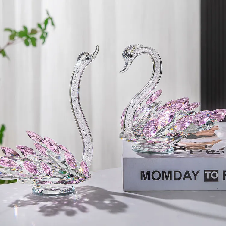 时尚粉水晶天鹅电视柜小物件装饰品创意摆件轻奢高档客厅酒柜摆件