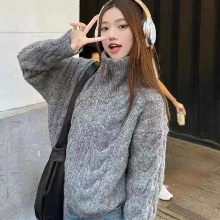 复古慵懒风氛围感双拉链开衫女秋季宽松显瘦长袖短款上衣网红时尚