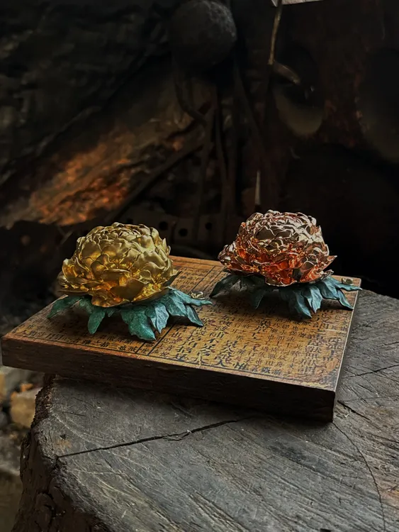 芍药花铜香炉精抛光镀玫瑰金色高端精品香炉香插