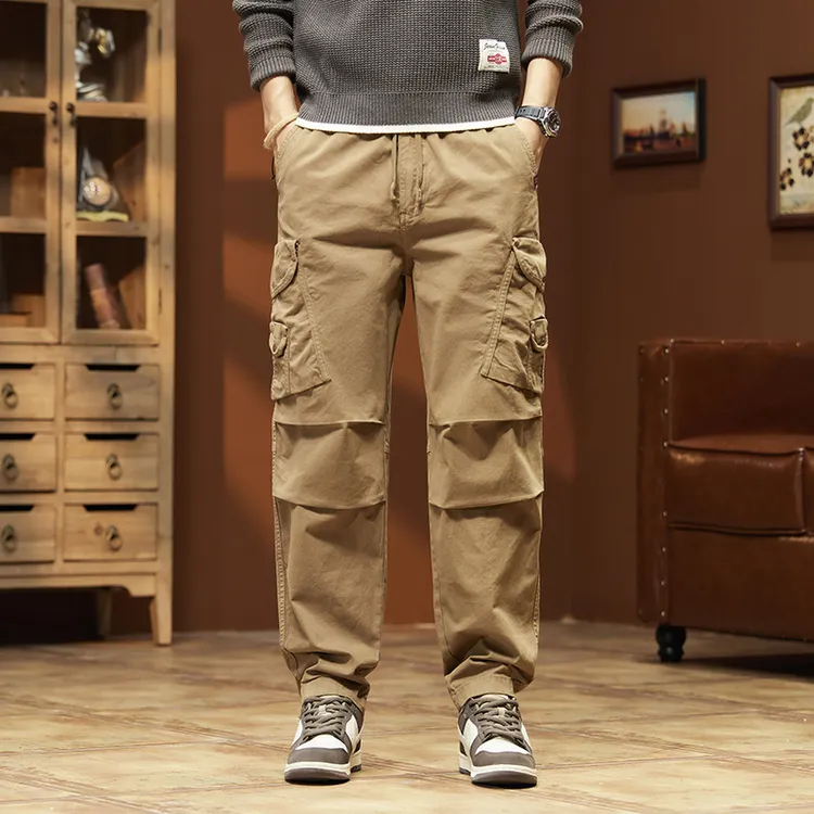 多口袋工装裤男潮流宽松美工男士休闲裤束脚时尚百搭长裤冬季日系