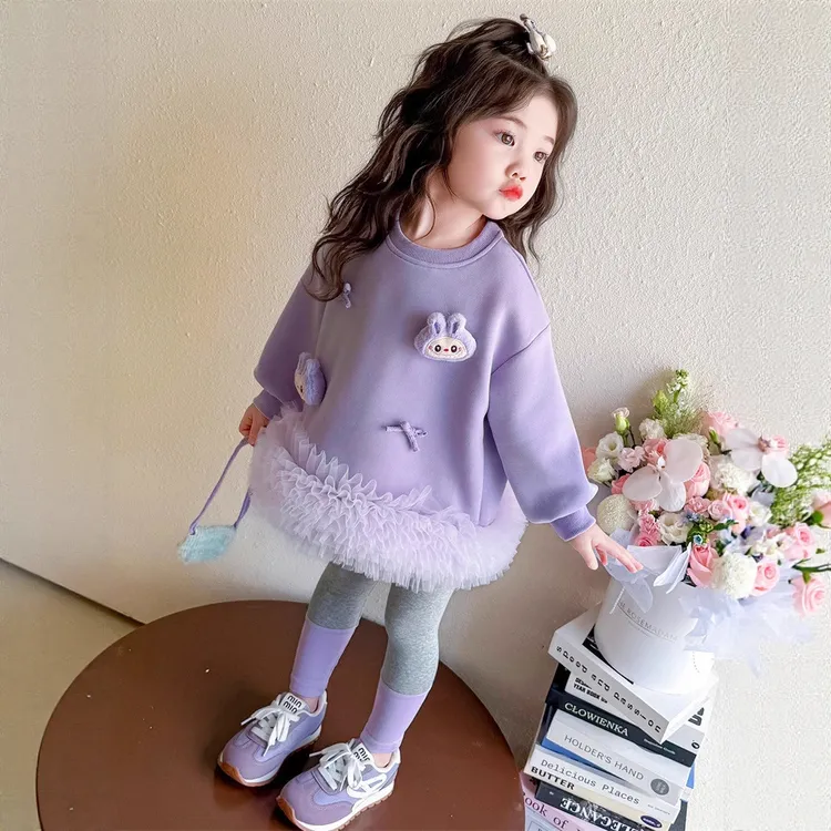 2025新款女童套装春秋款洋气儿童装时髦库洛米紫色秋装女孩两件套