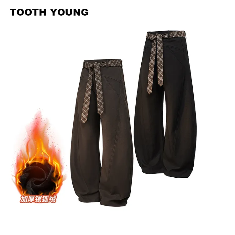 TOOTH YOUNG【领带裤】450g银狐绒冬季保暖男弯刀解构阔腿裤子
