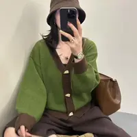 【浣熊绒】2025秋冬新款韩系宽松百搭慵懒风V领针织开衫女上衣外套