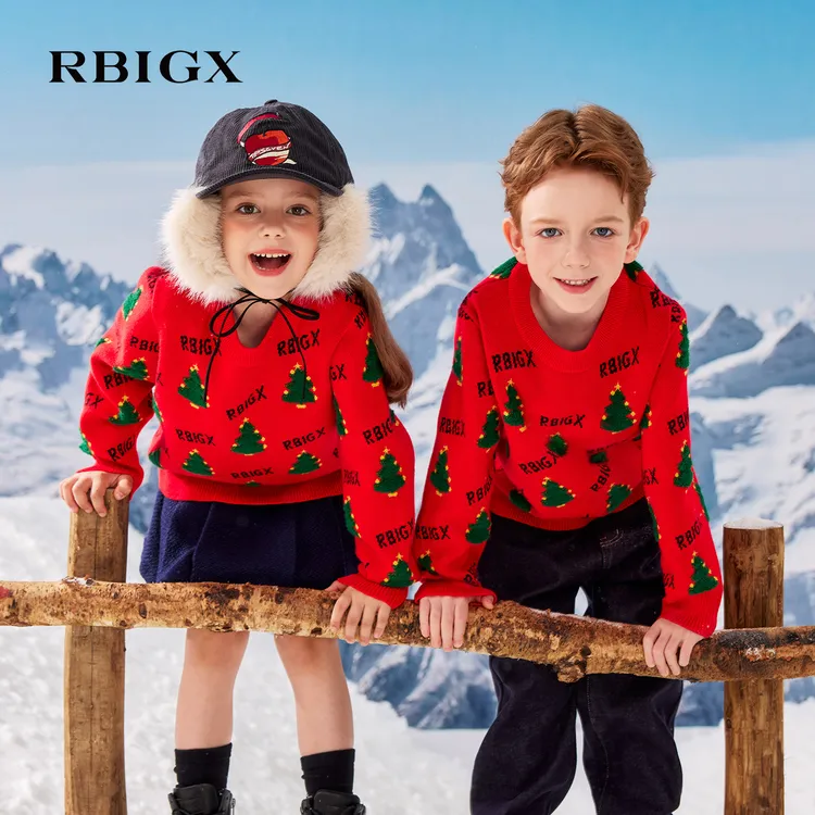 RBIGX瑞比克童装冬新款羊毛圣诞树图案套头毛衫