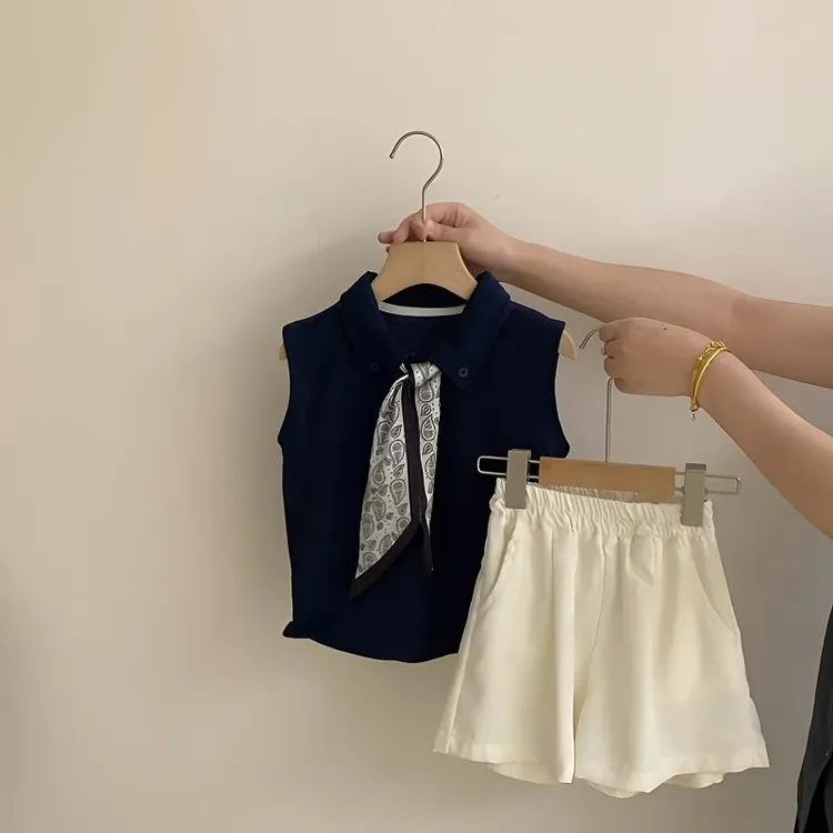 女童套装2025夏季新款儿童洋气时髦POLO衫休闲百搭短裤子两件套潮