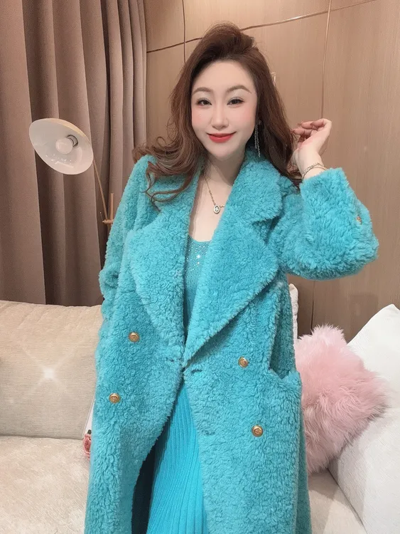 DC【糖衣反叛】高级气质显瘦网红羊羔毛翻领秋冬时尚长外套粉色