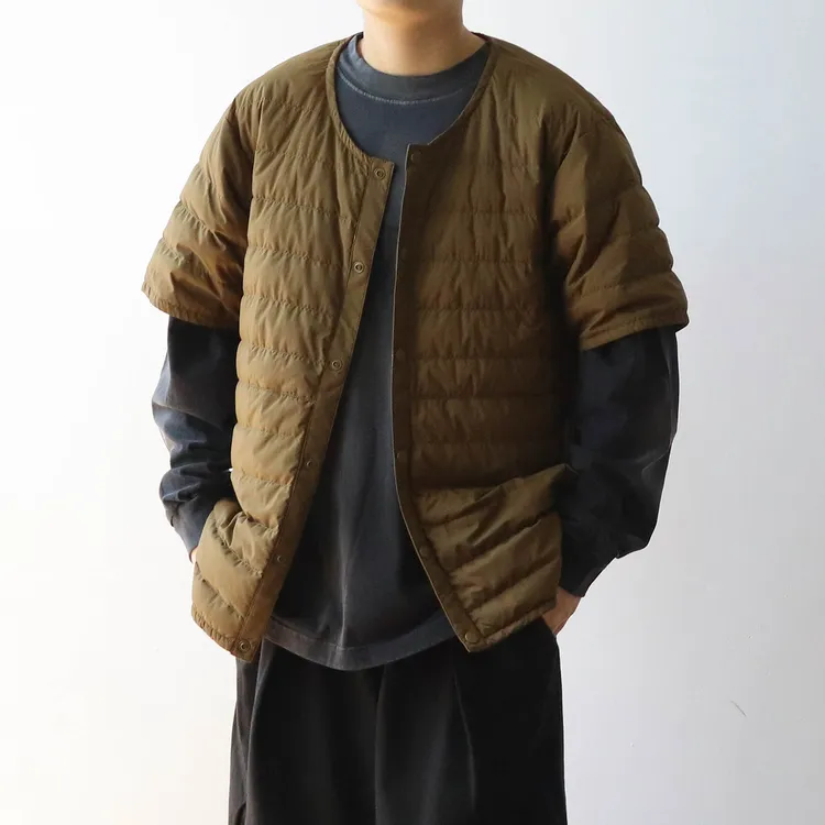 冬季日系复古绗缝工艺轻薄内胆短袖羽绒服男女90白鸭绒叠穿外套