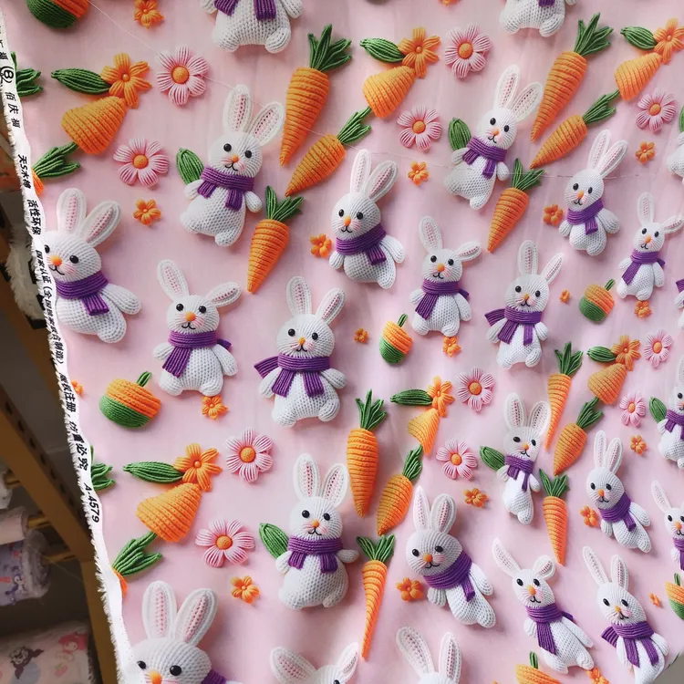 高档棉绸布料人造棉面料手工diy60支纱家居服布料3d立体卡通