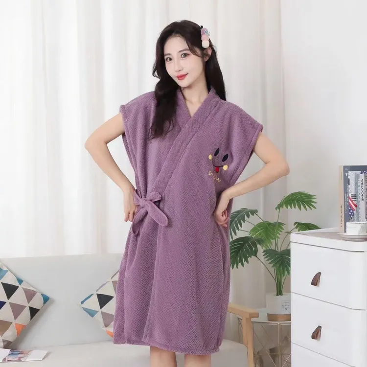 菠萝格可穿式女浴袍 家用柔软吸水成人洗澡速干睡袍