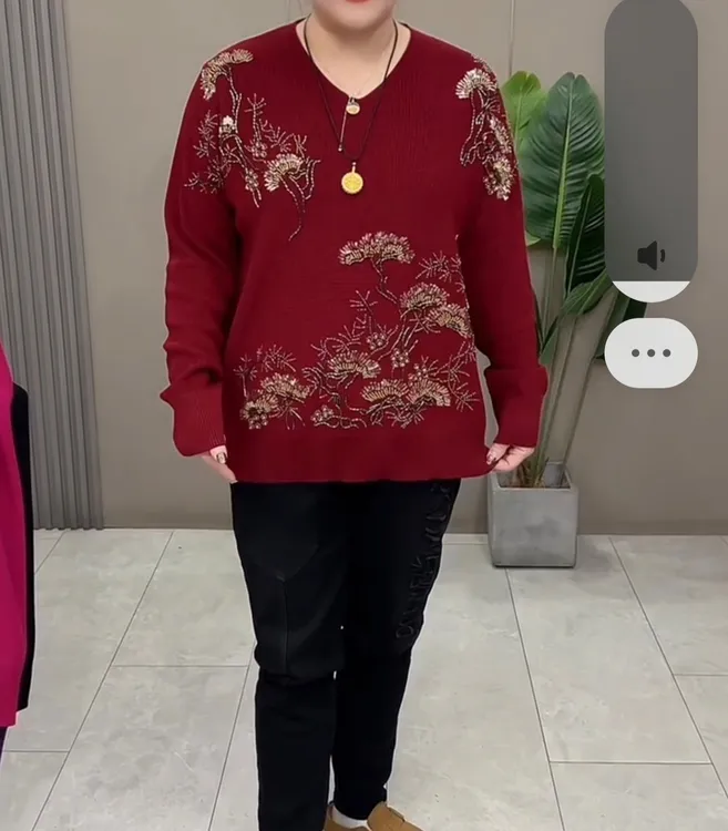 7726针织重工大码显瘦百搭新年款长袖衫