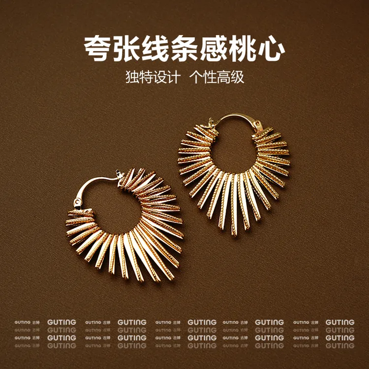 铜合金耳饰 （太阳花）夸张线条桃心耳环个性设计感时尚耳饰21470